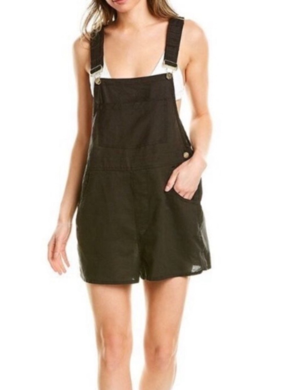 WeWoreWhat Black Short Overalls Romper